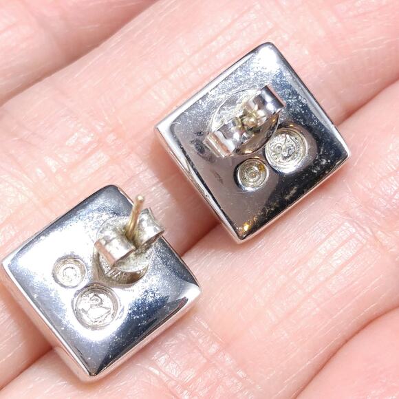 Vintage Swarovski Square Rhinestone Post Earrings, Swan Logo, Rhodium Plated - Picture 6 of 10